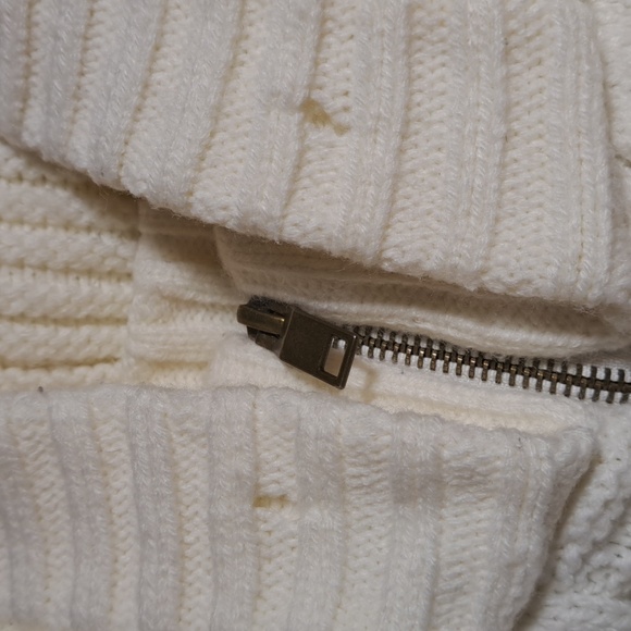 Makobi Men’s Streetwear Sweater Cable Knit Zip Cardigan Cream Hooded Pockets XL - Picture 15 of 15